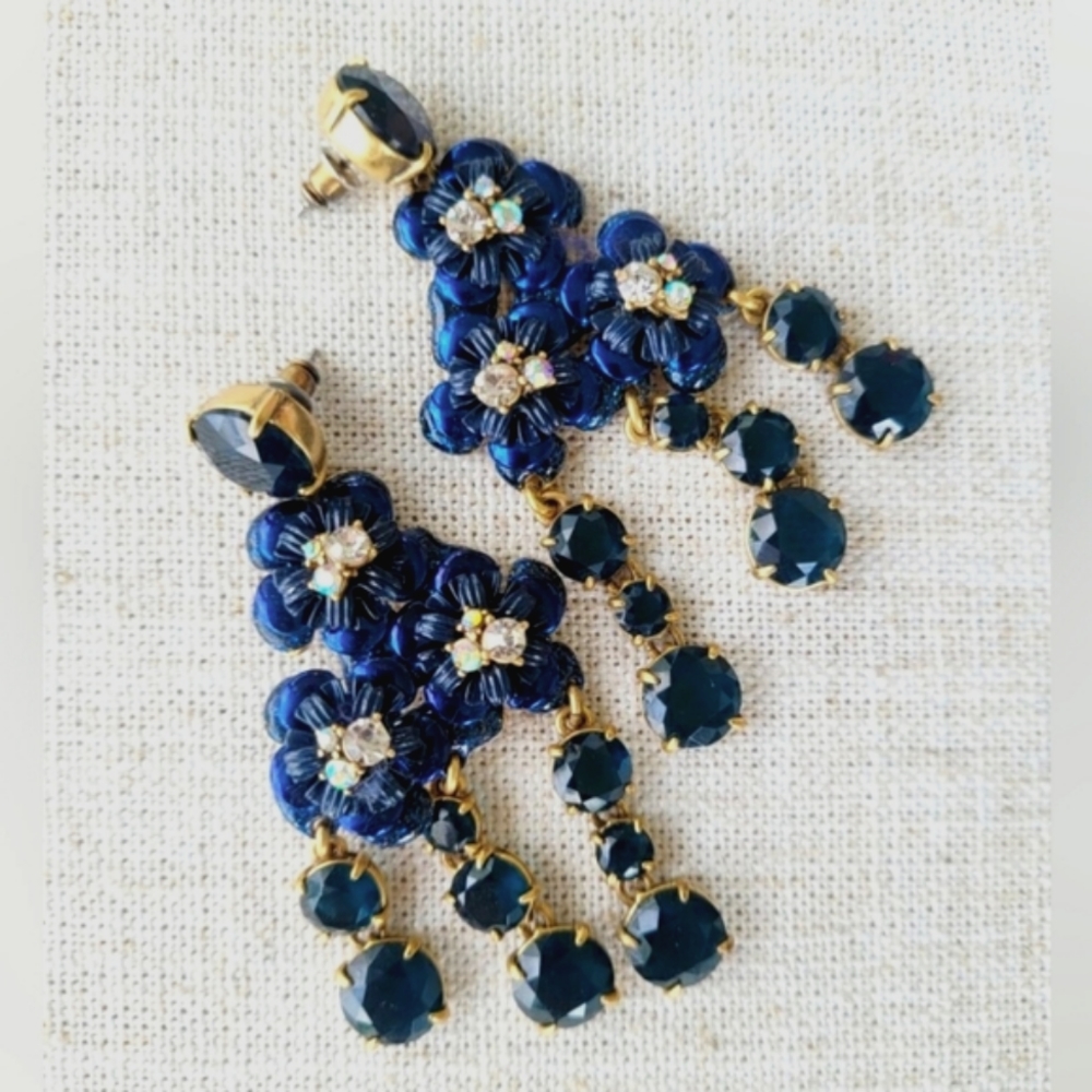 J. Crew Midnight Floral Chandelier Statement Earrings